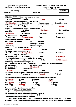 Đề kiểm tra 45 phút môn Tiếng Anh Lớp 10 - Năm học 2018-2019 - Trường THPT Nguyễn Trung Ngạn (Có đáp án)